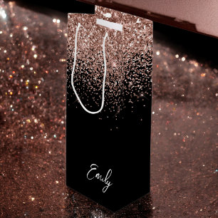 Sac Cadeau Pour Bouteille Fille Rose noir or bleu Parties scintillant rose M