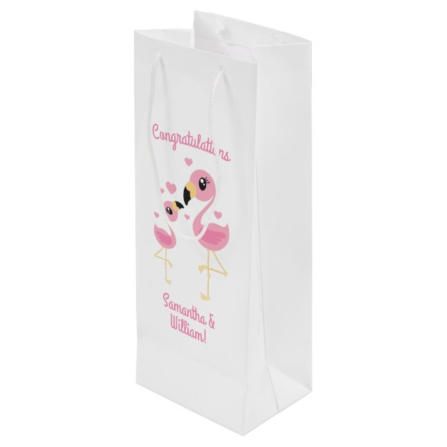 Sac Cadeau Pour Bouteille Flamant rose Baby shower mignon Tropical (Dos Angle)