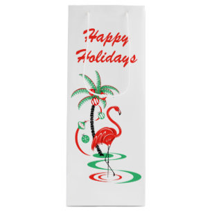 Sac Cadeau Pour Bouteille Flamant rose de Noël rouge Joyeux vin de Noël