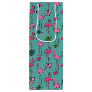 Sac Cadeau Pour Bouteille Flamant rose en bleu