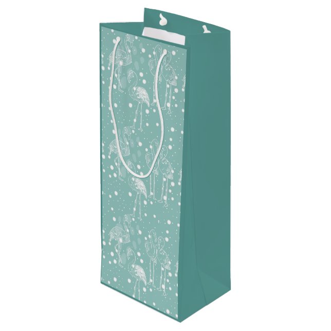 Sac Cadeau Pour Bouteille Flamants roses blancs de style scandinave sur Turq (Dos Angle)