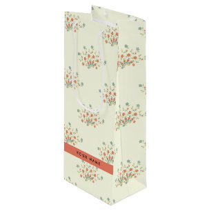 Sac Cadeau Pour Bouteille Fleurs bleues et rouges, rouge, Votre nom