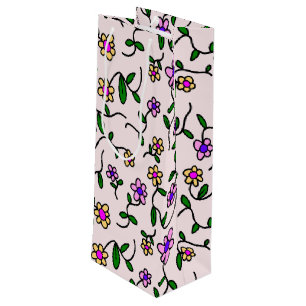 Sac Cadeau Pour Bouteille Fleurs colorées, Motif Floral, Verdure, Boho