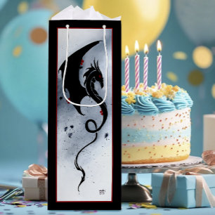 Sac Cadeau Pour Bouteille Fleurs rouges bleues Dragon noir