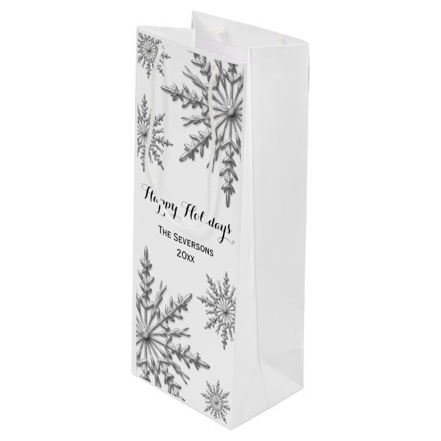 Sac Cadeau Pour Bouteille Flocons de neige argentés d'hiver de Faux bonnes (Devant Angle)