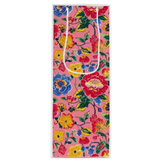 Sac Cadeau Pour Bouteille Floral Chinoiserie rose vif