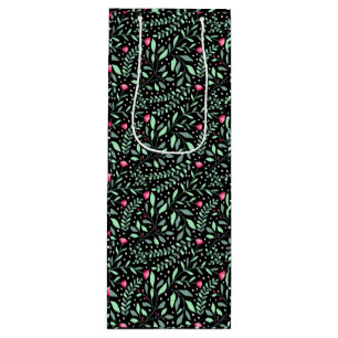 Sac Cadeau Pour Bouteille Floral pattern.05.FR.pink et Lgreen black BG
