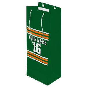 Sac Cadeau Pour Bouteille Forest Green avec Orange White Stripes Team Jersey