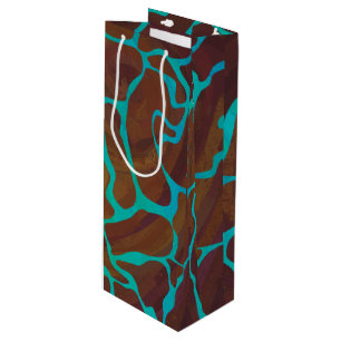 Sac Cadeau Pour Bouteille Giraffe Impression Brown et Turquoise
