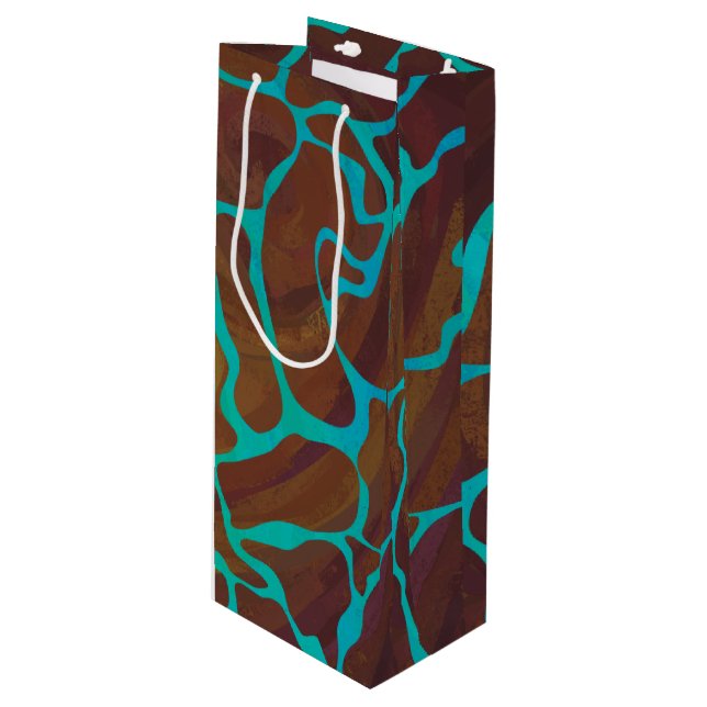 Sac Cadeau Pour Bouteille Giraffe Impression Brown et Turquoise (Devant Angle)