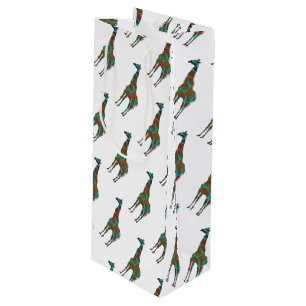 Sac Cadeau Pour Bouteille Giraffe Silhouette Brown et Turquoise