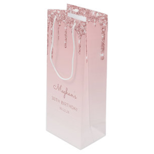 Sac Cadeau Pour Bouteille Glitter Drip 30e Anniversaire Rose