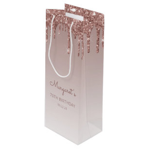 Sac Cadeau Pour Bouteille Glitter Drip 70e Anniversaire Rose Gold