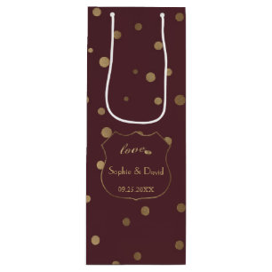 Sac Cadeau Pour Bouteille Gold Confetti Love Bourgogne Mariage