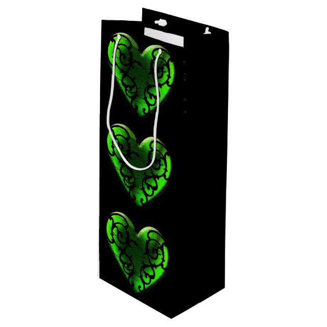 Sac Cadeau Pour Bouteille Goth St. Patrick's Day Green Heart Box (Devant Angle)