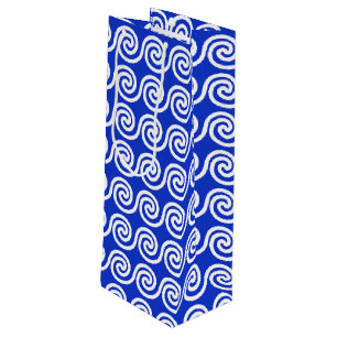 Sac Cadeau Pour Bouteille Grec Meander Key Waves Motif Bleu