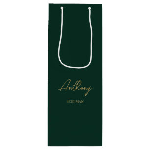 Sac Cadeau Pour Bouteille Green & Gold Personnalisé Nom Soirée de mariage