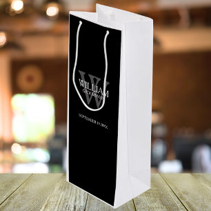 Sac Cadeau Pour Bouteille Groomsman Nom Cadeau Simple Élégant Noir & Blanc