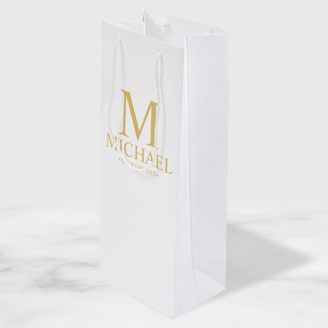 Sac Cadeau Pour Bouteille Groomsman personnalisé classique blanc et or (Créateur téléchargé)