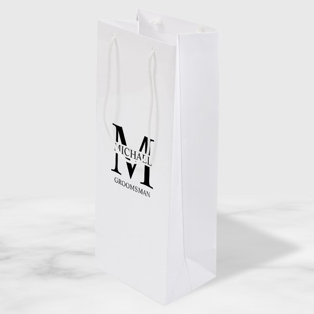 Sac Cadeau Pour Bouteille Groomsmen Personnalisé Classique Monogramme et nom (Créateur téléchargé)