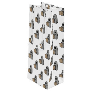 Sac Cadeau Pour Bouteille Halloween, Fantôme Gris Mignon, Friandise ou Farce