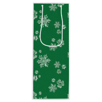 Sac Cadeau Pour Bouteille Handmade Snowflake Flurries - Bright Green & White