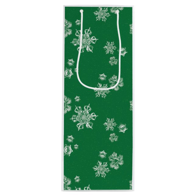 Sac Cadeau Pour Bouteille Handmade Snowflake Flurries - Bright Green & White (Devant)
