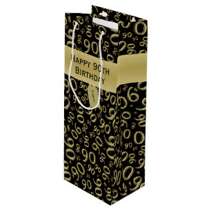 Sac Cadeau Pour Bouteille Happy 90th Random Number Motif Gold/Black