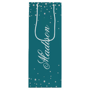 Sac Cadeau Pour Bouteille Harbor Blue Chic Diamonds Nom personnalisé