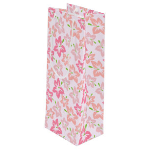 Sac Cadeau Pour Bouteille Hibiscus Rose, Fleurs Roses, Motif De Fleurs