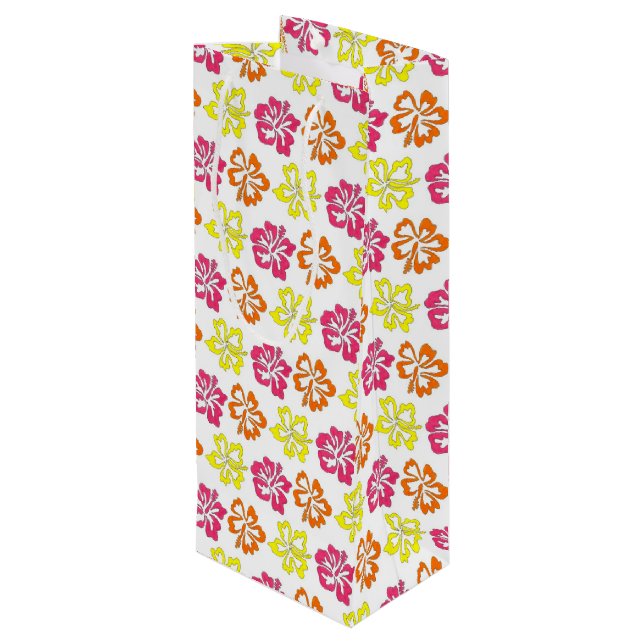 Sac Cadeau Pour Bouteille Hibiscus Tropical Hawaïen Fleurs Florales Imprimer (Dos Angle)