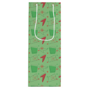 Sac Cadeau Pour Bouteille Holliday Retro Motif atomique sur vert