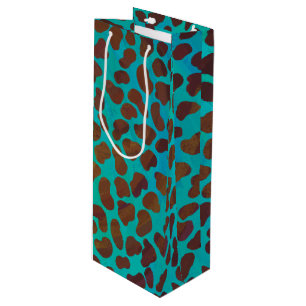 Sac Cadeau Pour Bouteille Impression Brown et Turquoise dalmate