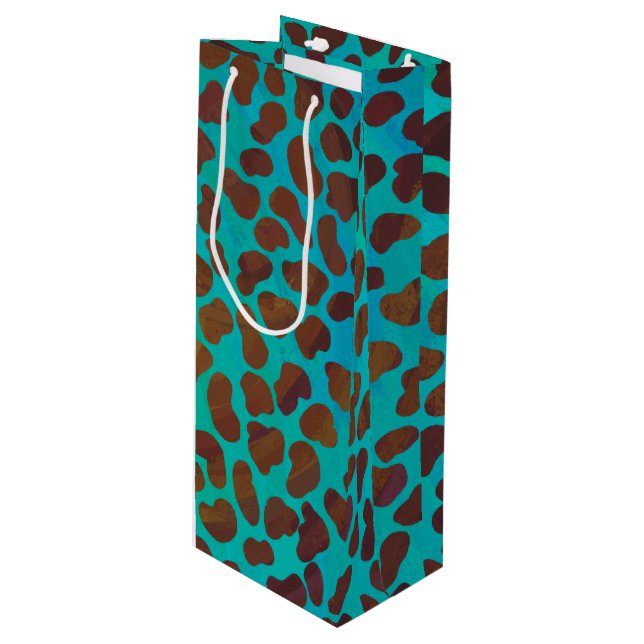 Sac Cadeau Pour Bouteille Impression Brown et Turquoise dalmate (Devant Angle)