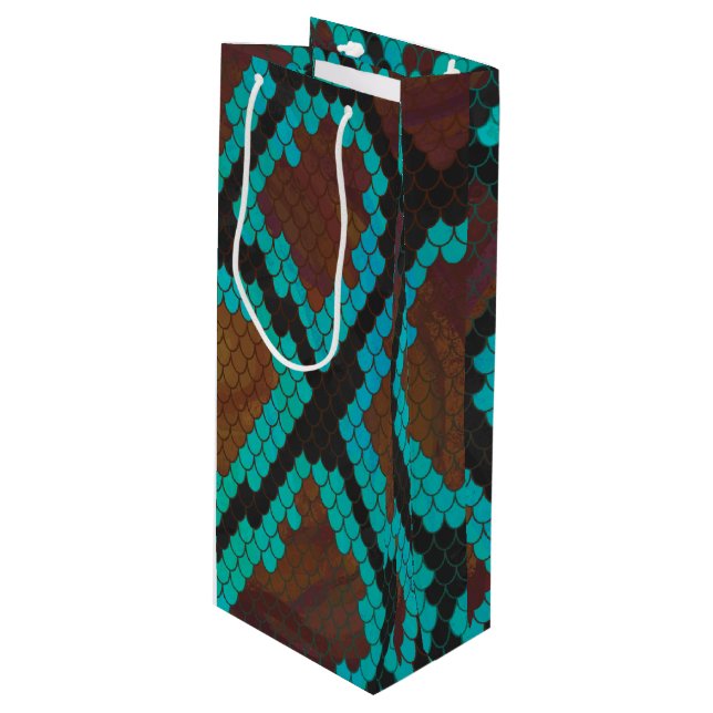Sac Cadeau Pour Bouteille Impression Brown et Turquoise de serpent (Devant Angle)