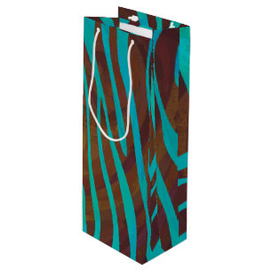 Sac Cadeau Pour Bouteille Impression Brown et Turquoise Zebra