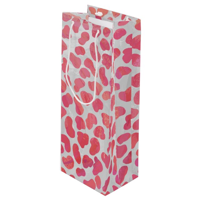 Sac Cadeau Pour Bouteille Impression dalmate rose et blanc (Devant Angle)