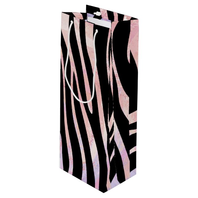 Sac Cadeau Pour Bouteille Impression noire et rose Zebra (Devant Angle)
