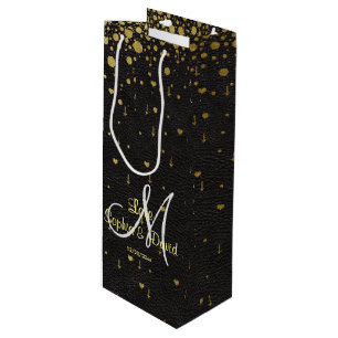 Sac Cadeau Pour Bouteille Invitations pour mariages Monogramme Gold Confet