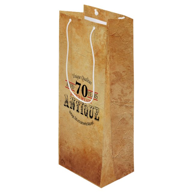 Sac Cadeau Pour Bouteille Jalon antique 70e anniversaire (Devant Angle)