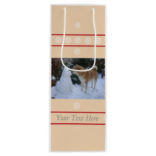 Sac Cadeau Pour Bouteille joli akita baiser bonhomme de neige akita photo no