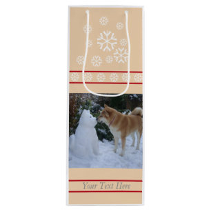 Sac Cadeau Pour Bouteille joli akita baiser bonhomme de neige akita photo no
