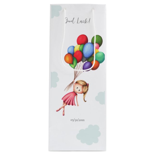 Sac Cadeau Pour Bouteille Jolie fille d'adieu avec ballons retraite (Devant)