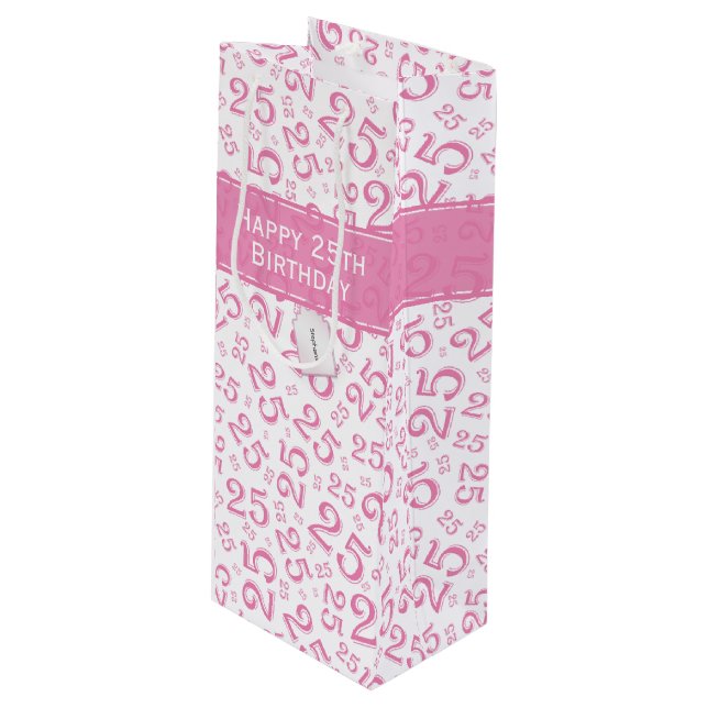 Sac Cadeau Pour Bouteille Joyeux 25e anniversaire Pink Random Numéro Motif (Devant Angle)