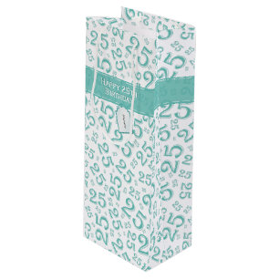 Sac Cadeau Pour Bouteille Joyeux 25e anniversaire Turquoise Motif nombre alé