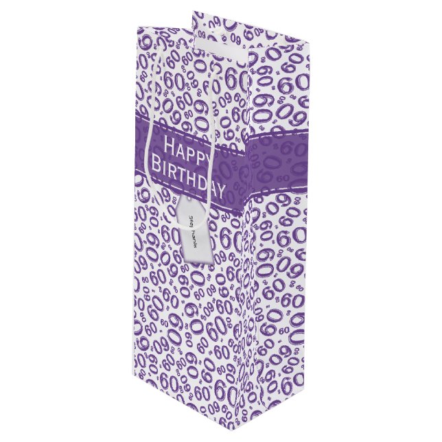 Sac Cadeau Pour Bouteille Joyeux 60e anniversaire Numéro Motif violet/blanc (Devant Angle)