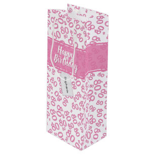 Sac Cadeau Pour Bouteille Joyeux 80e anniversaire Motif de numéro rose et bl