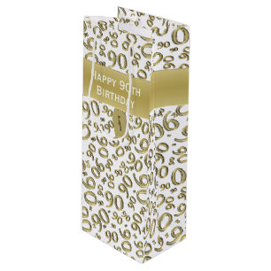 Sac Cadeau Pour Bouteille Joyeux 90ème Motif de nombre aléatoire Gold/White