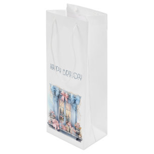 Sac Cadeau Pour Bouteille Joyeux Anniversaire Hiver Bleu rose Vitre victorie