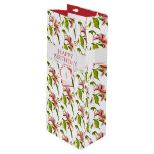 Sac Cadeau Pour Bouteille Joyeux anniversaire Stargazer Lily Motif photo